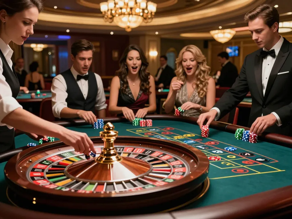 Players celebrating wins at a roulette table while engaging with vin88 for the ultimate casino experience.