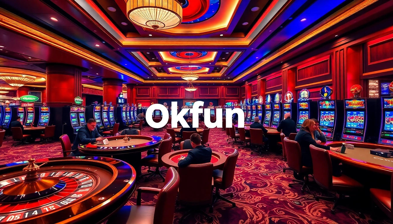 Experience the excitement at Okfun Casino with vibrant gambling action and luxurious decor.