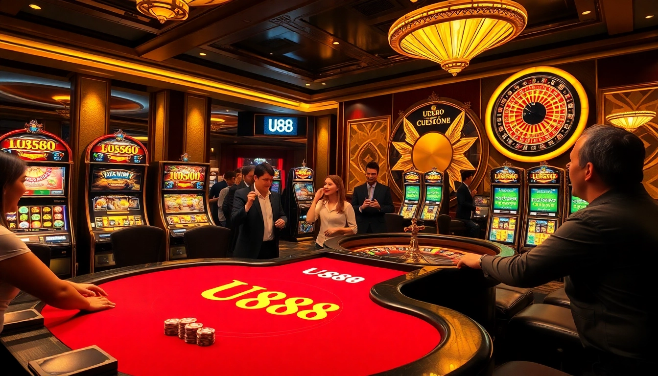 Experience the thrill of U888 at a luxury casino table with vibrant games and high-stakes excitement.