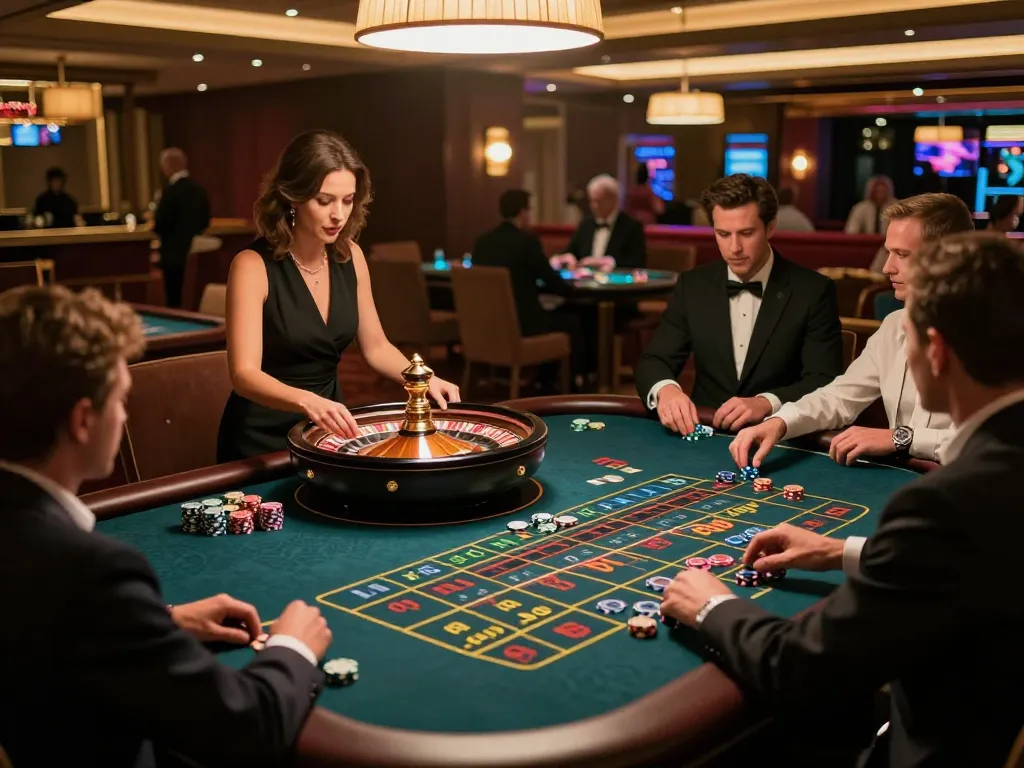 A thrilling moment at the roulette table highlighting ALO8's vibrant casino experience with players engaged