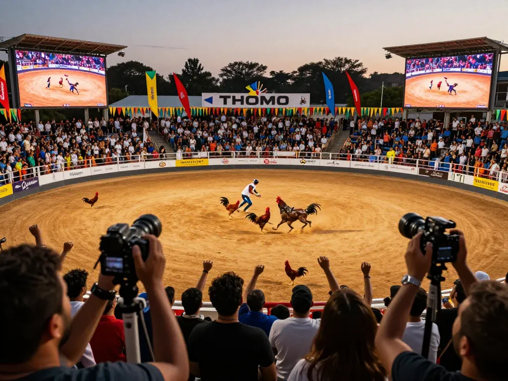 Exciting live đá gà thomo match showcasing intense rooster fights and enthusiastic crowd.