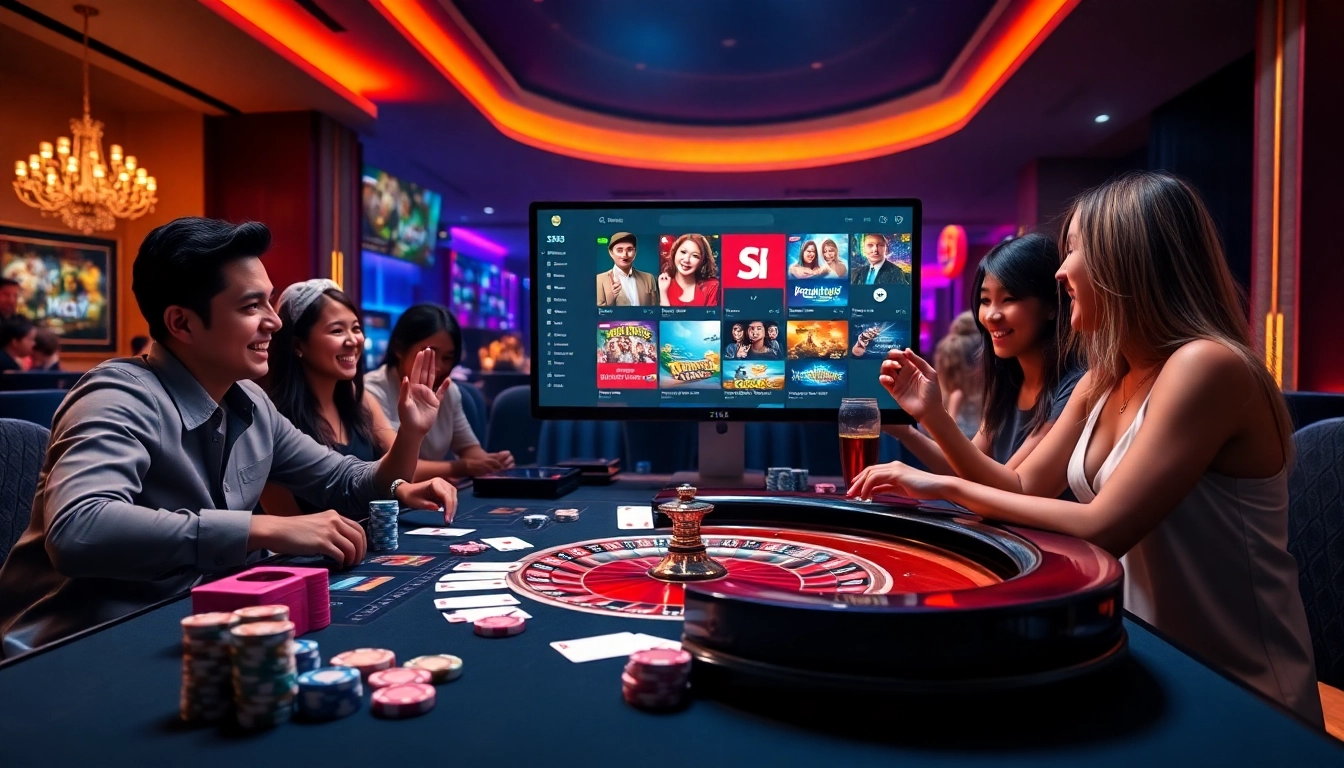 Players enjoying SX88 online casino games at a vibrant gaming table.