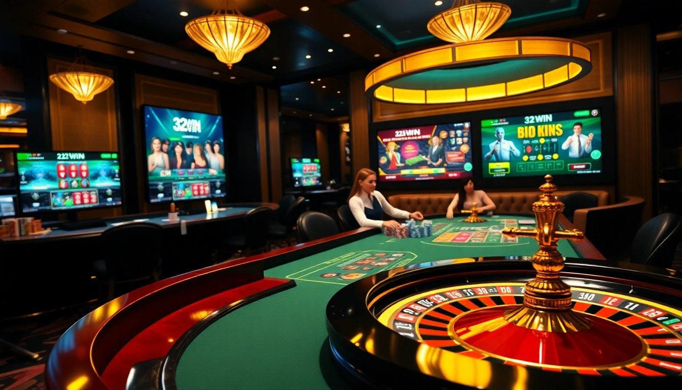 Experience the thrill of high-stakes gambling with 32 WIN at an elegant casino table.