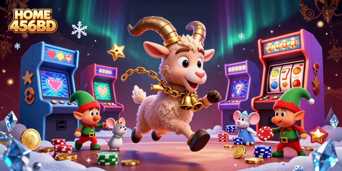 Experience thrilling gameplay at HOME 456BD with Krampus, angel mouse, and gremlins in a festive casino!