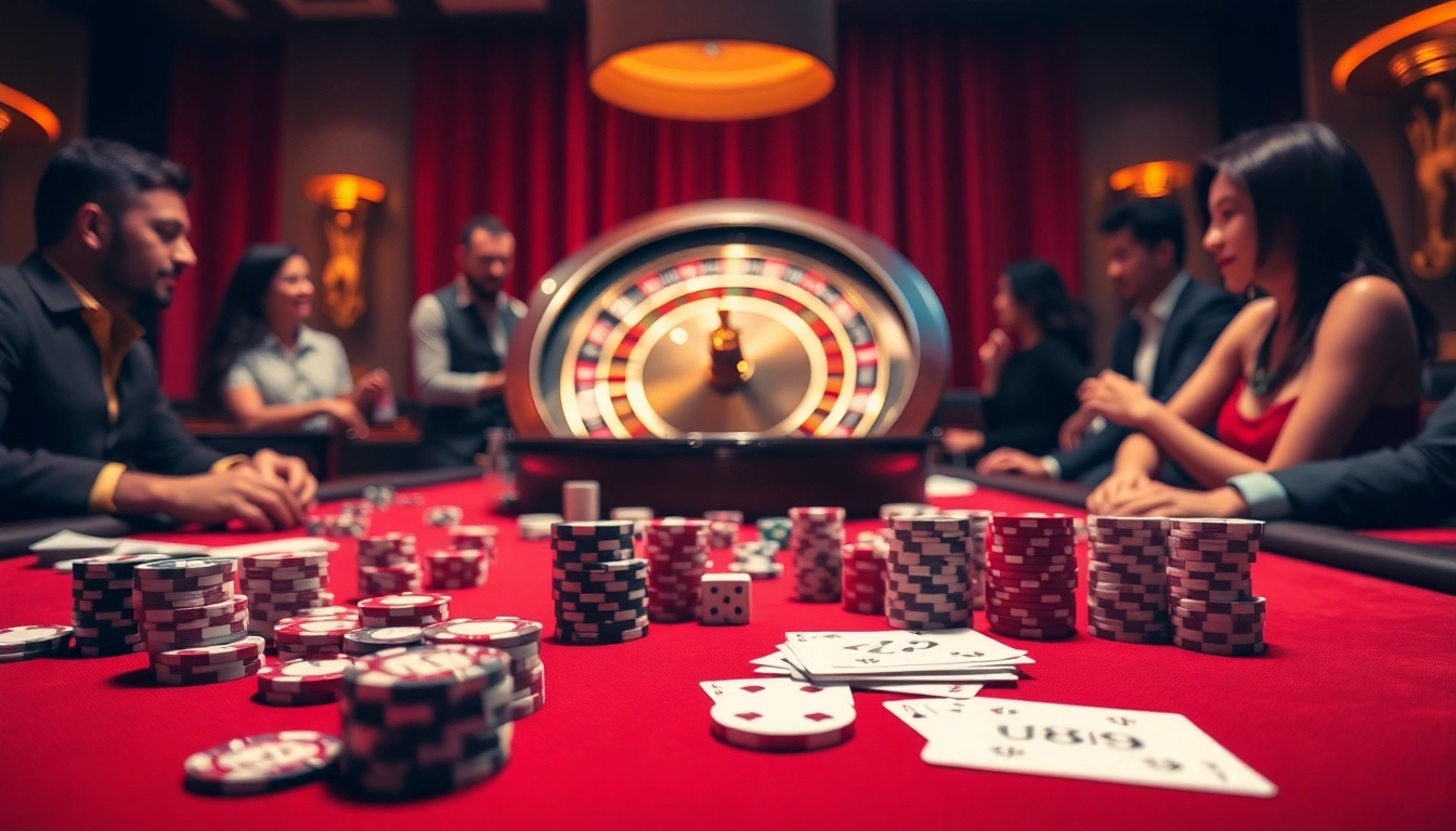 Uma cena de jogo emocionante destacando a plataforma u888 com poker, roleta e jogadores engajados em um ambiente luxuoso.