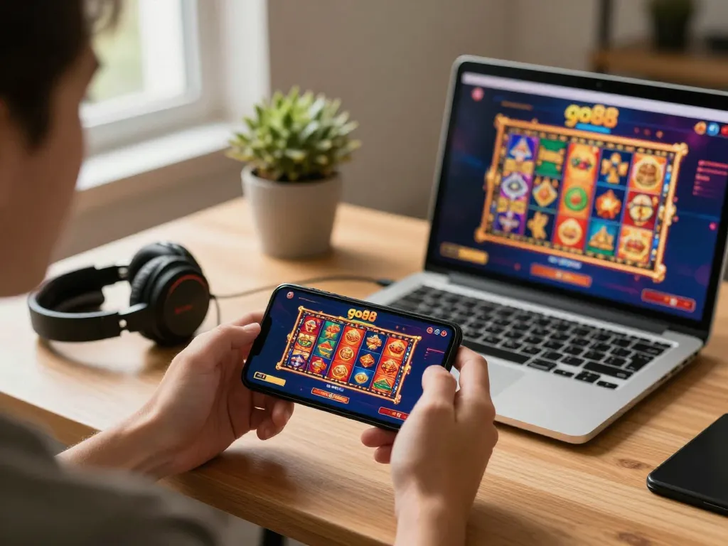 Enjoying the go88 casino app for immersive mobile gaming experience in a cozy setting