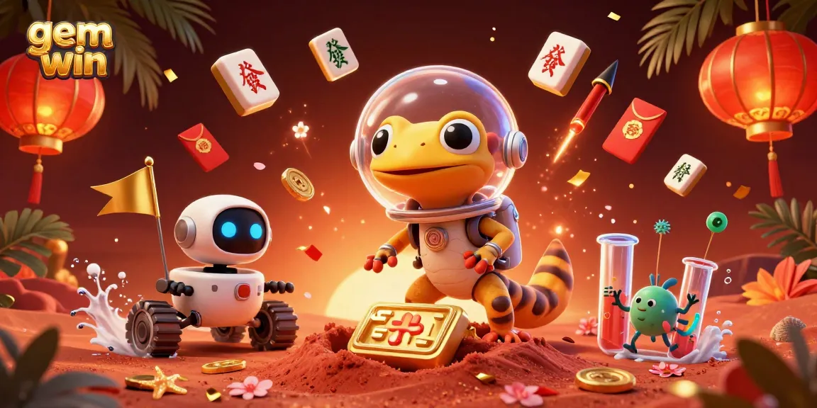 Experience gem win in a vibrant 3D casino scene, where cosmic characters celebrate amidst games.