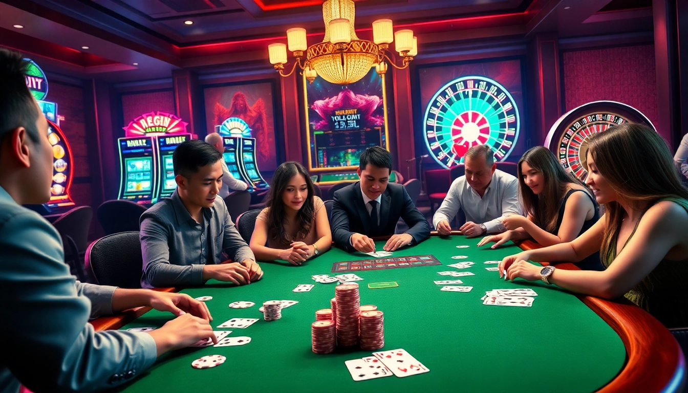 Engaging poker game scene at https://68vip.bz/ demonstrating excitement in an elegant casino setting.