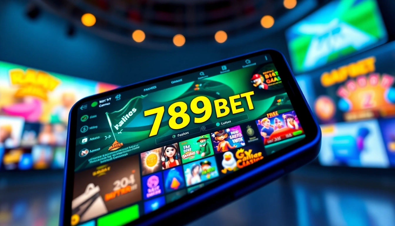 Engaging depiction of the 789BET online betting interface showcasing various games and promotions on a smartphone screen, emphasizing user-friendly design.