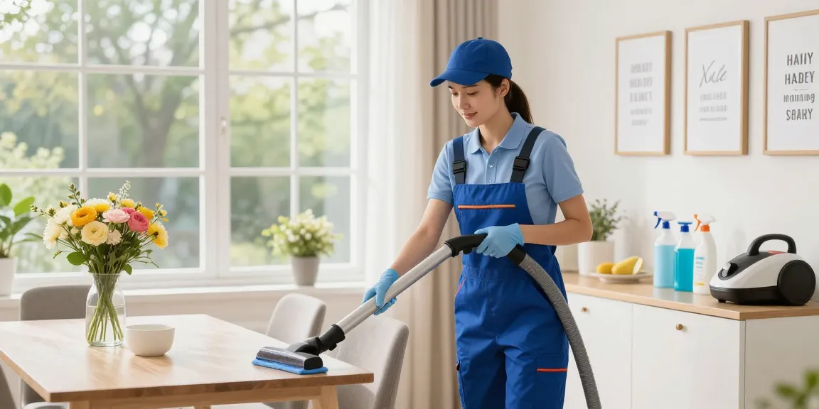 Professional cleaner performing reinigungen in a modern home with bright atmosphere.