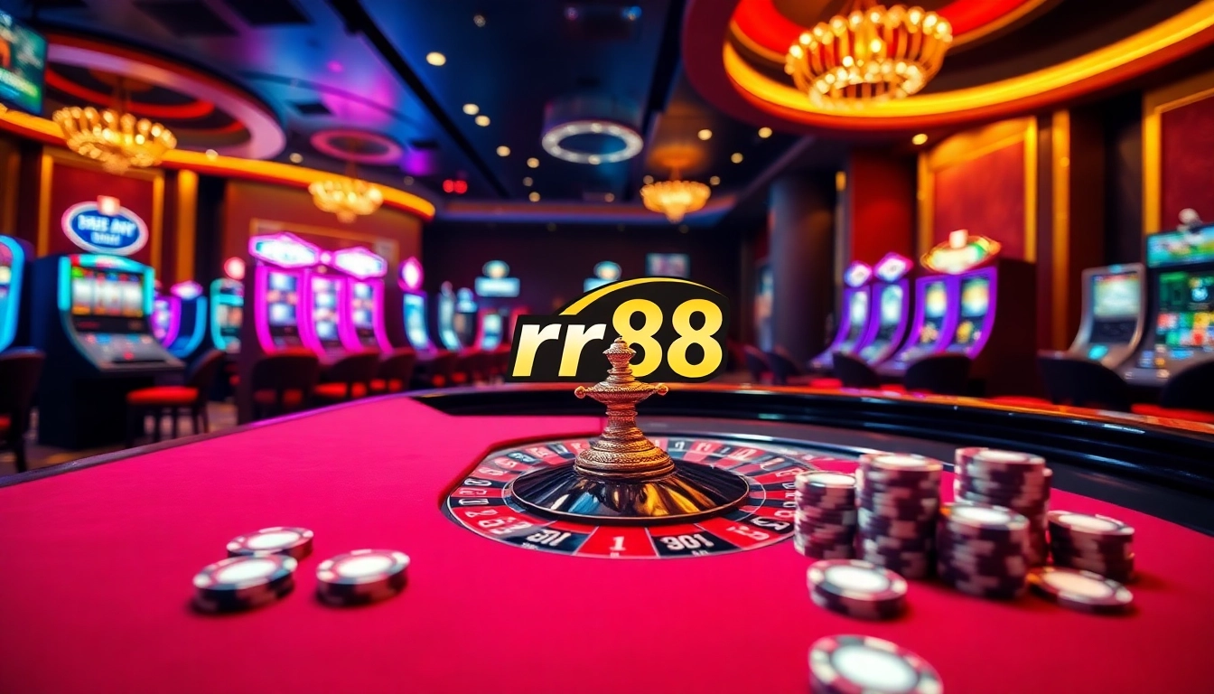 Experience high-stakes excitement at rr88 có uy tín casino with roulette and poker chips.