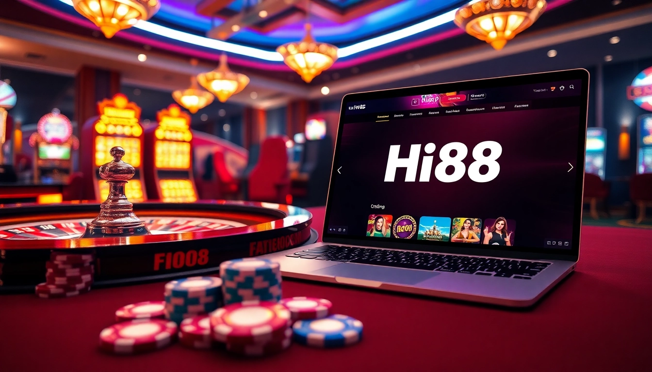 Hi88 casino players enjoy excitement around roulette tables and slot machines.
