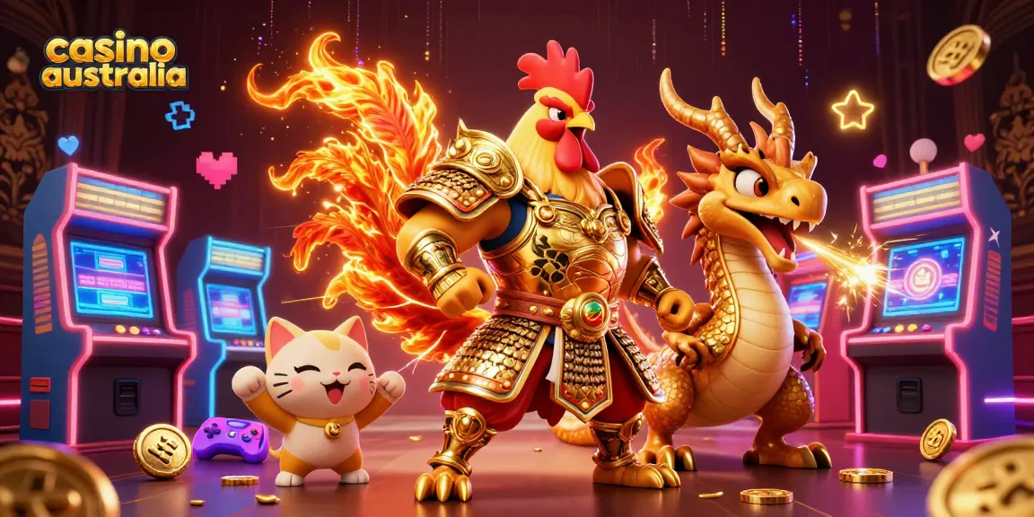 Experience the excitement of casino australia with vibrant characters and arcade game elements in a dynamic scene.