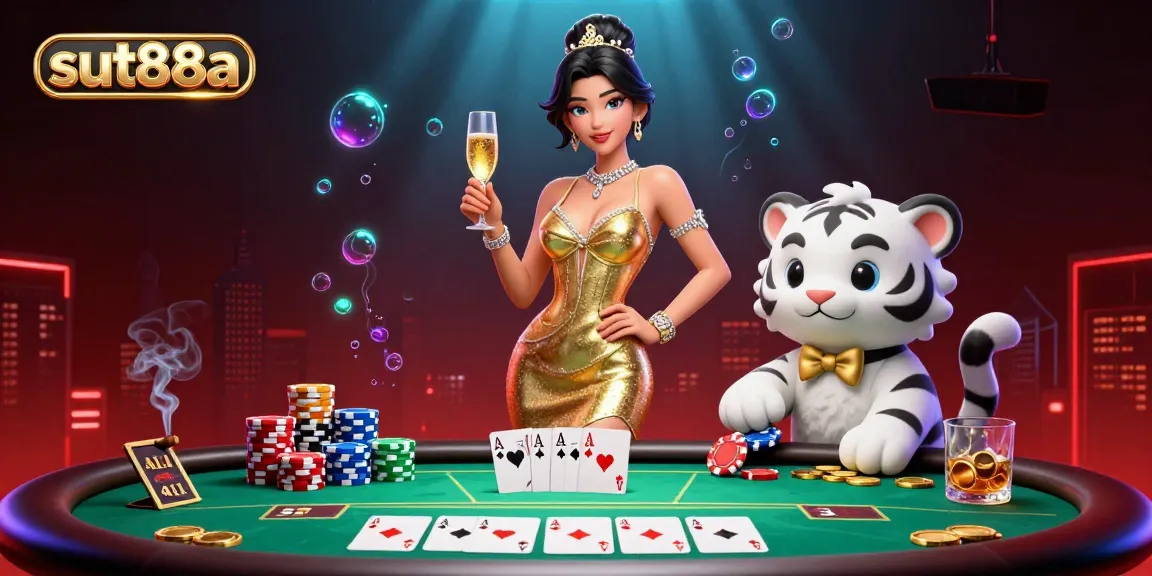 Win big at sut88a with a glamorous scene featuring a lucky charm and poker elements in action.
