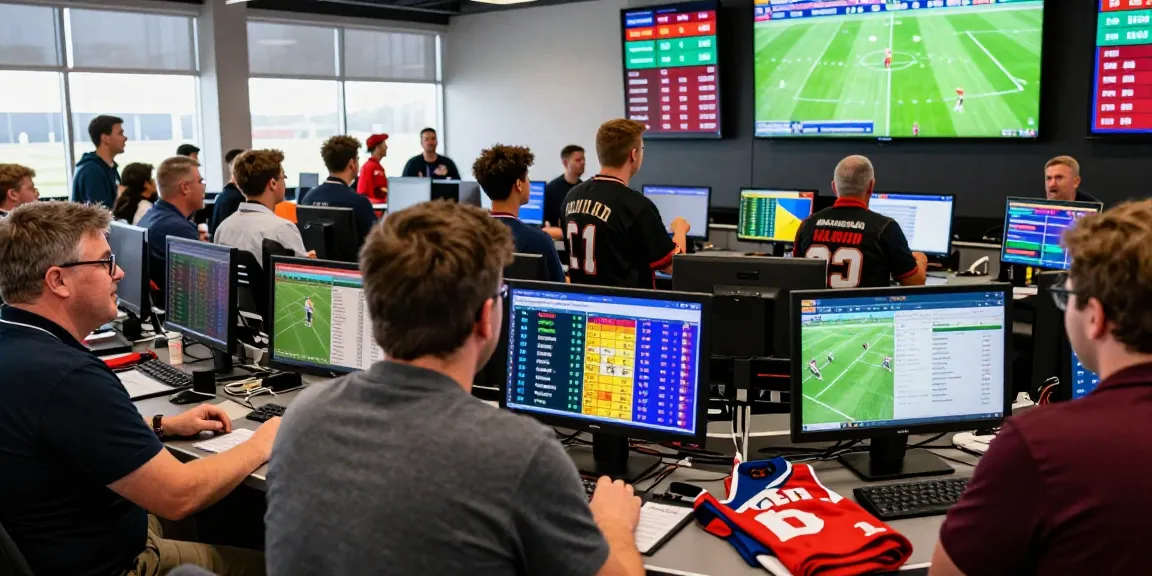 Engaged bettors analyzing ty le keo live at a vibrant sportsbook with match displays.