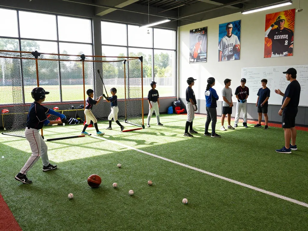 Hitclub baseball practice scene with young athletes in action