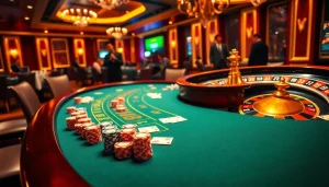 Experience the thrill of gambling at 789bets with an elegant casino scene featuring a dynamic blackjack table and roulette wheel.