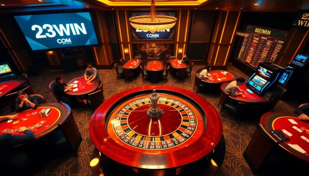 Engaging scene of players at a casino, highlighting the excitement of betting at 23WIN COM.