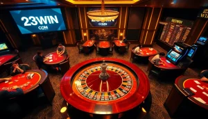 Engaging scene of players at a casino, highlighting the excitement of betting at 23WIN COM.