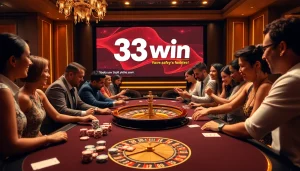 33win casino featuring vibrant gaming tables and engaged players, showcasing excitement and reliability.