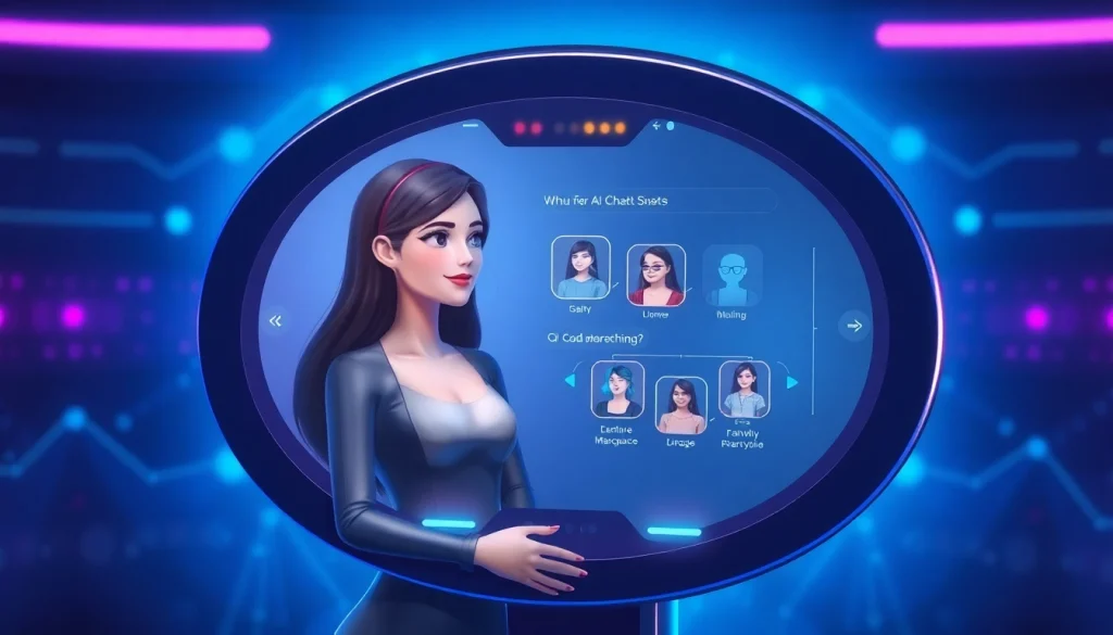 Interactive chat interface of crushon ai featuring a friendly virtual character in a tech-savvy setting.
